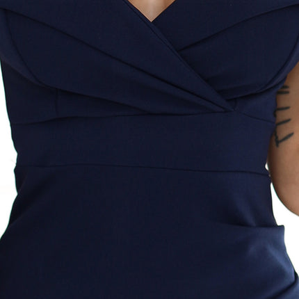 Navy Blue Off-the-Shoulder Midi Dress – Callie