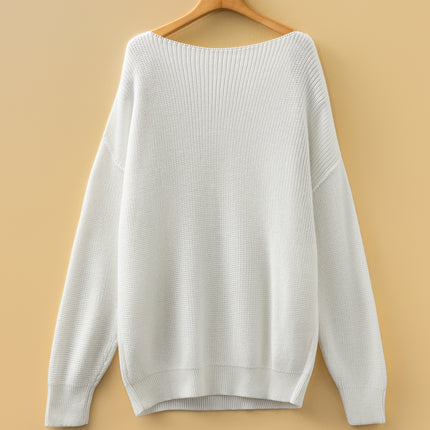 White Asymmetric Neck Drop Shoulder Baggy Slouchy Sweater