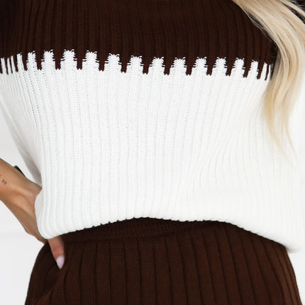 571-2 Two-piece sweater set with matching skirt - chocolate