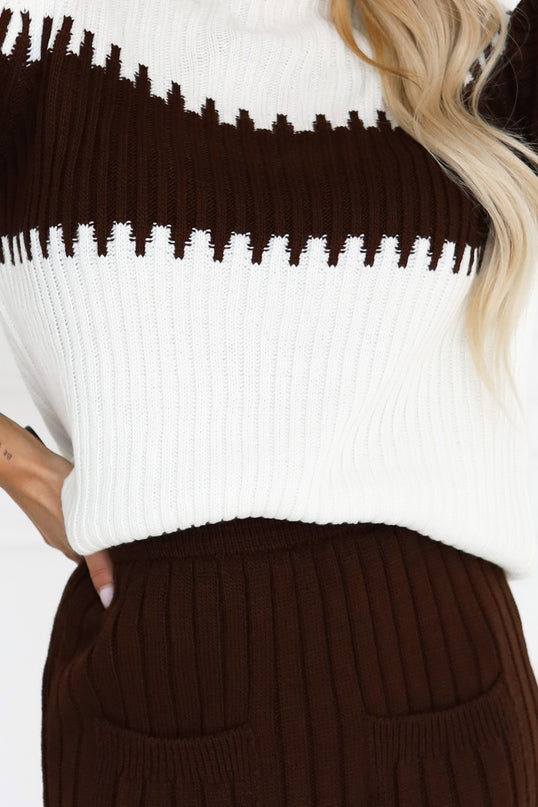 Chocolate Two-Piece Sweater Set with Skirt
