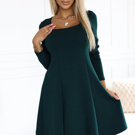 574-1 IVANA comfortable trapeze dress with a neckline and long sleeves - green