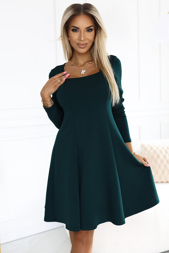 Green Long Sleeve Trapeze Dress Ivana