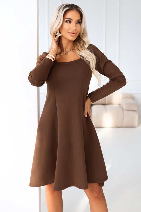 Chocolate Long Sleeve Trapeze Dress – Ivana