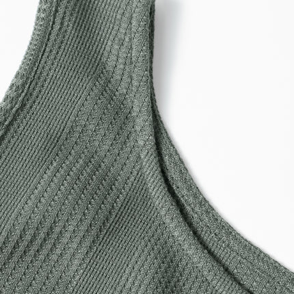 Beau Blue Solid Color Ribbed Ruffle Tank Top and Pants Set