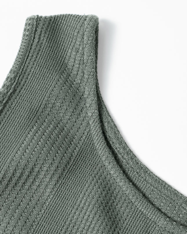 Beau Blue Solid Color Ribbed Ruffle Tank Top and Pants Set