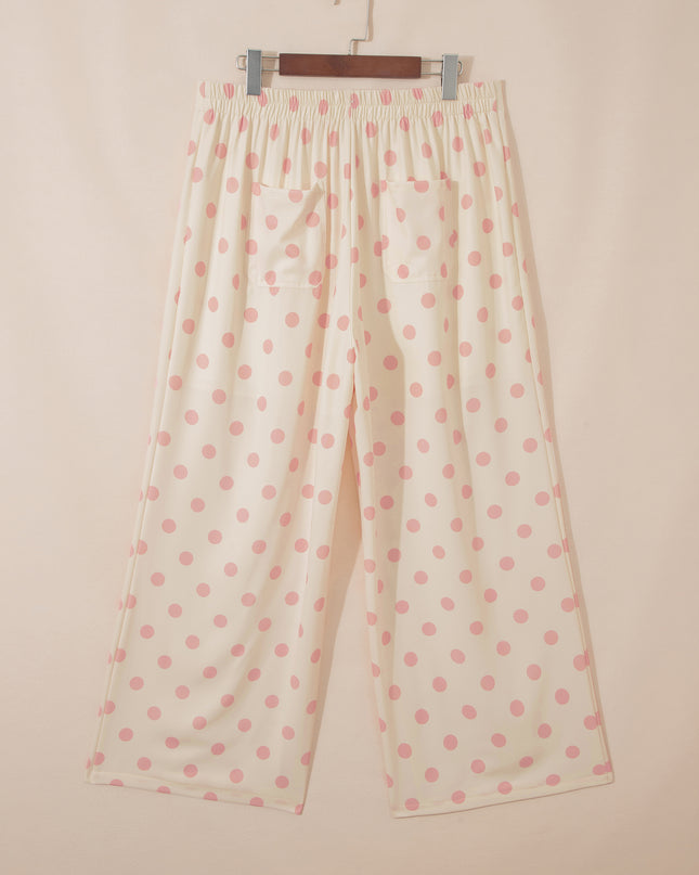 White Polka Dot Print Patched Pocket Loose Pants