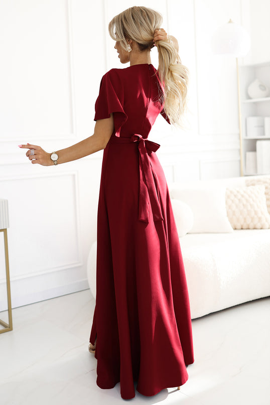 Burgundy Long Dress with Leg Slit – Jennifer