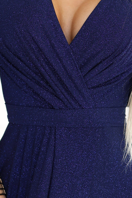 Navy Blue Glitter Long Dress with Sleeves – Jennifer