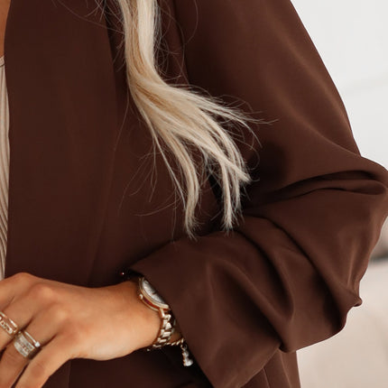 21155-5-588-3 Women's classic jacket with draped sleeves - chocolate-5