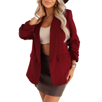 21157-7-588-4 Women's classic jacket with draped sleeves - burgundy-7