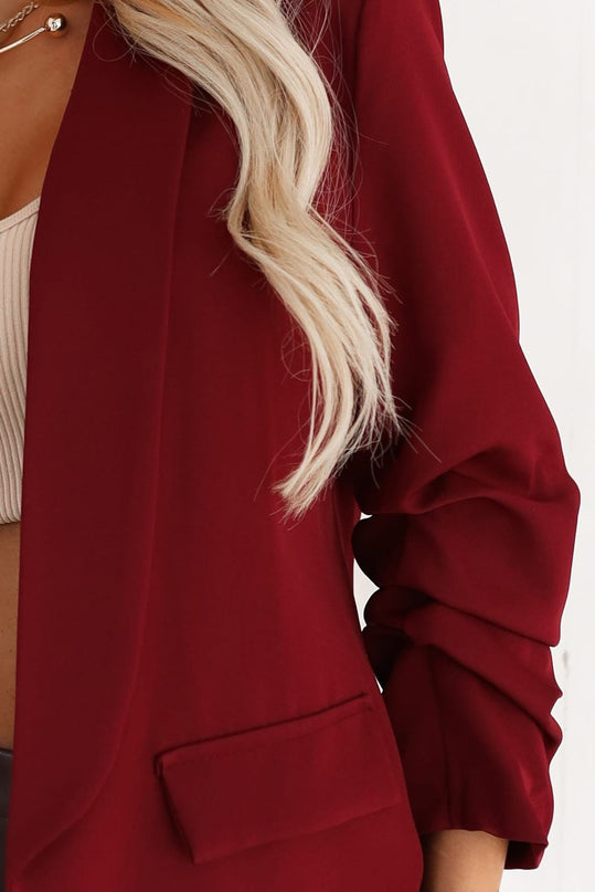 588-4 Women's classic jacket with draped sleeves - burgundy