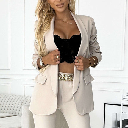 588-7 Women's classic blazer with draped sleeves - dark beige