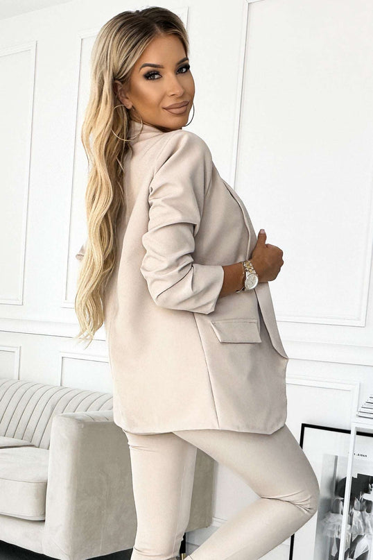 588-7 Women's classic blazer with draped sleeves - dark beige