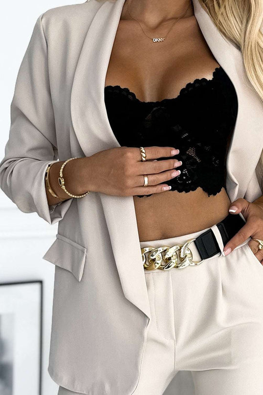 588-7 Women's classic blazer with draped sleeves - dark beige