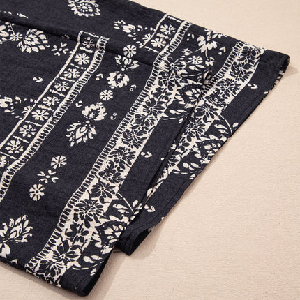 Black Spaghetti Straps Elastic Waist Loose Ethnic Print Jumpsuit