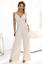 593-1 Elegant wrap jumpsuit with wide legs and belt - beige