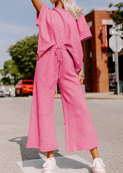 Black Textured Loose Fit T Shirt and Drawstring Pants Set