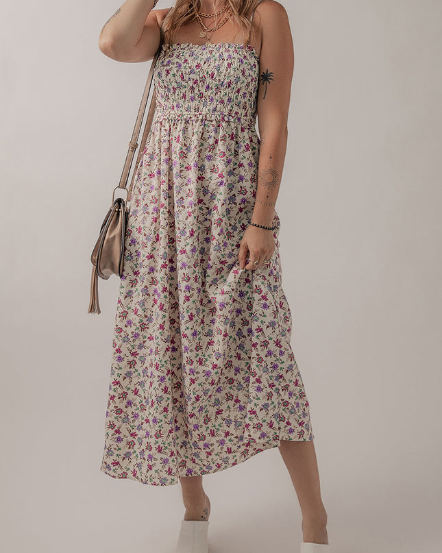 Multicolour Bohemian Ditsy Floral Smocked Fit Flare Sundress
