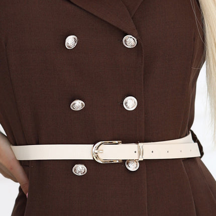 596-4 Elegant midi shirt dress with gold buttons and belt - chocolate