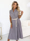 596-5 Elegant midi shirtdress with gold buttons and belt - grey