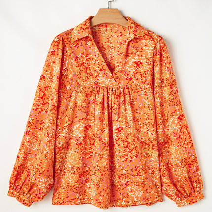 Bonbon Abstract Print Collared V Neck Babydoll Blouse