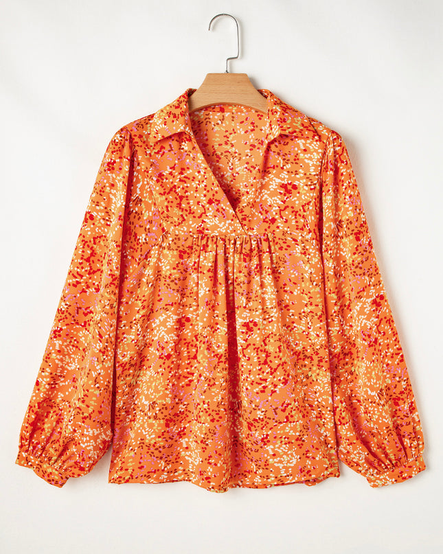 Bonbon Abstract Print Collared V Neck Babydoll Blouse