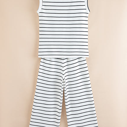 Rose Stripe Casual Wide Leg 2pcs Pants Set