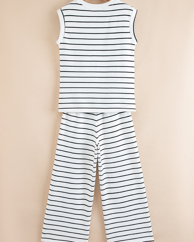 Rose Stripe Casual Wide Leg 2pcs Pants Set