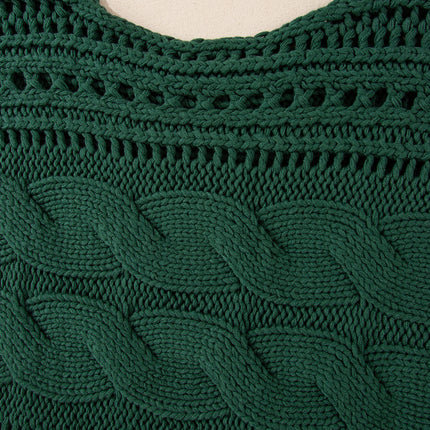 Smoke Gray Hollow-out Cable Knit Cropped Sweater