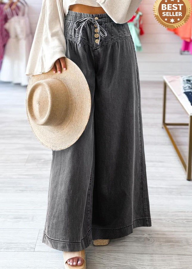 Button Fly Waist Wide Leg Jeans