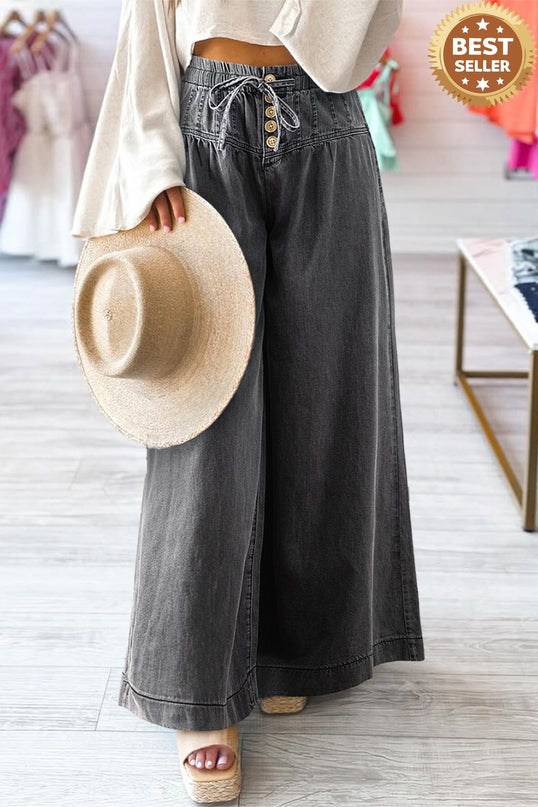 Button Fly Waist Wide Leg Jeans