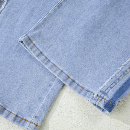 Beau Blue Contrast Stripe Frayed Side Panel Patchwork Shift Jeans