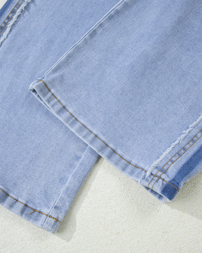 Beau Blue Contrast Stripe Frayed Side Panel Patchwork Shift Jeans