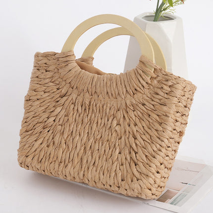 Camel Retro Straw Handle Bag