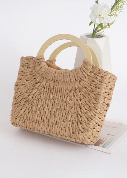 Camel Retro Straw Handle Bag