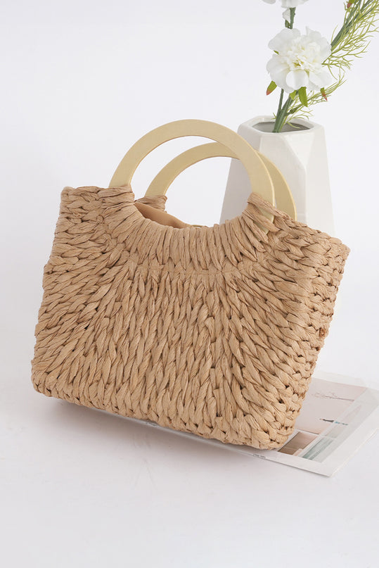 Camel Retro Straw Handle Bag