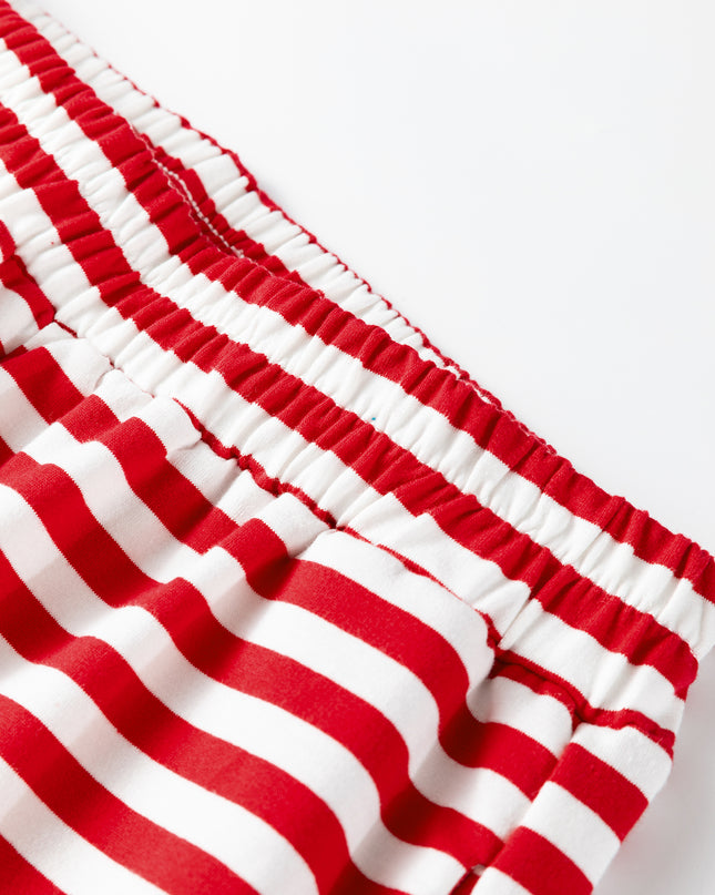 Red Stripe Drop Shoulder Long Sleeve Top Lounge Pants 2pcs Set