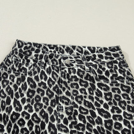 Black Leopard Print Barrel Jeans
