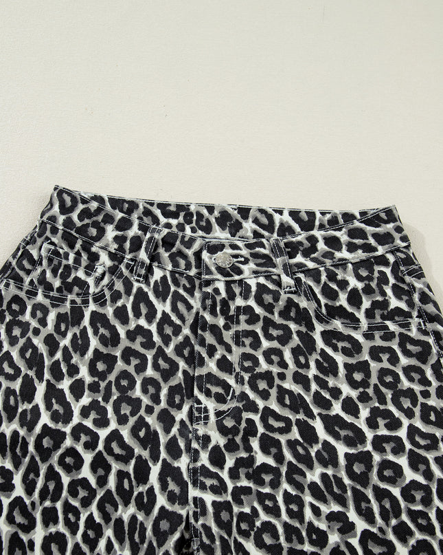 Black Leopard Print Barrel Jeans