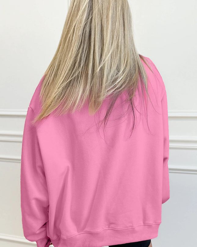 Bright Pink Oversize Blessed Embroidered Mock Neck Sweatshirt