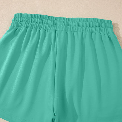 Meadow Mist Green Solid Loose V Neck Half Sleeve Tee and Shorts Set