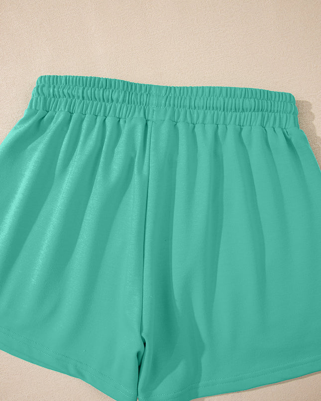 Meadow Mist Green Solid Loose V Neck Half Sleeve Tee and Shorts Set