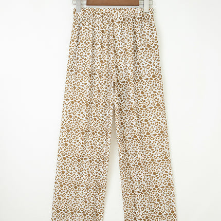 Brown Leopard Drawstring Elastic Waistband Loose Pants