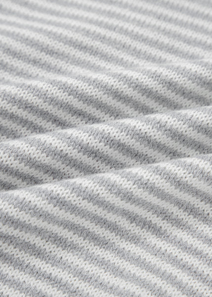 Gray Stripe Contrast Heart Pattern Valentine Knit Sweater