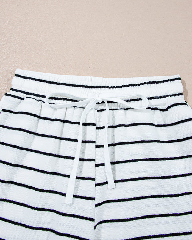 Rose Stripe Casual Wide Leg 2pcs Pants Set