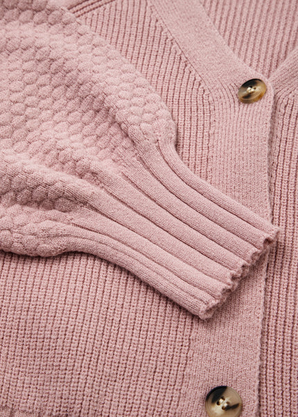 Goat Mixed Texture Knit Button V Neck Sweater Cardigan