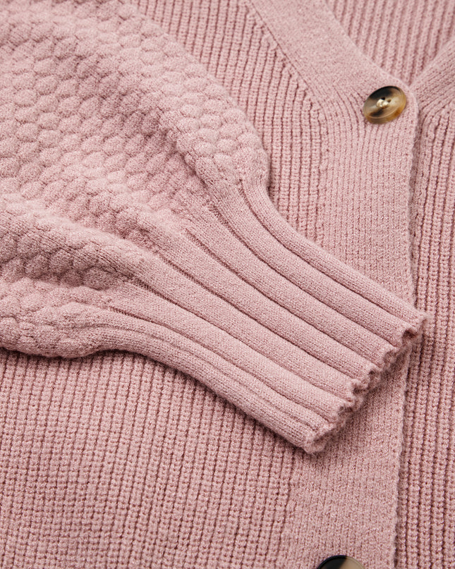 Goat Mixed Texture Knit Button V Neck Sweater Cardigan