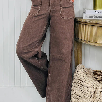 Dark Brown Retro Washed Patch Pocket Loose Jeans