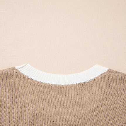 Goat Horse Shoe Pattern Contrast Trim Short Sleeve Sweater
