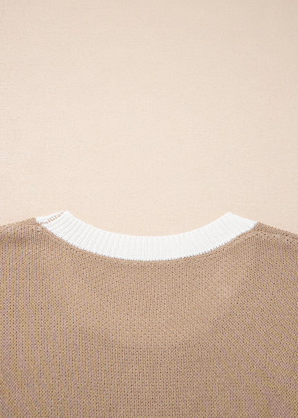 Goat Horse Shoe Pattern Contrast Trim Short Sleeve Sweater